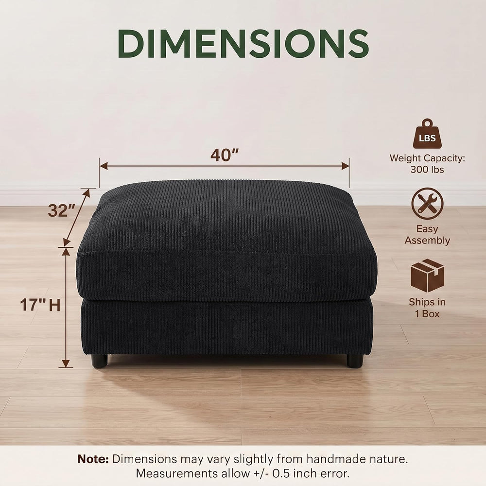 Mofolit 40" Corduroy Ottoman Oversized Upholstered Footrest (Black)