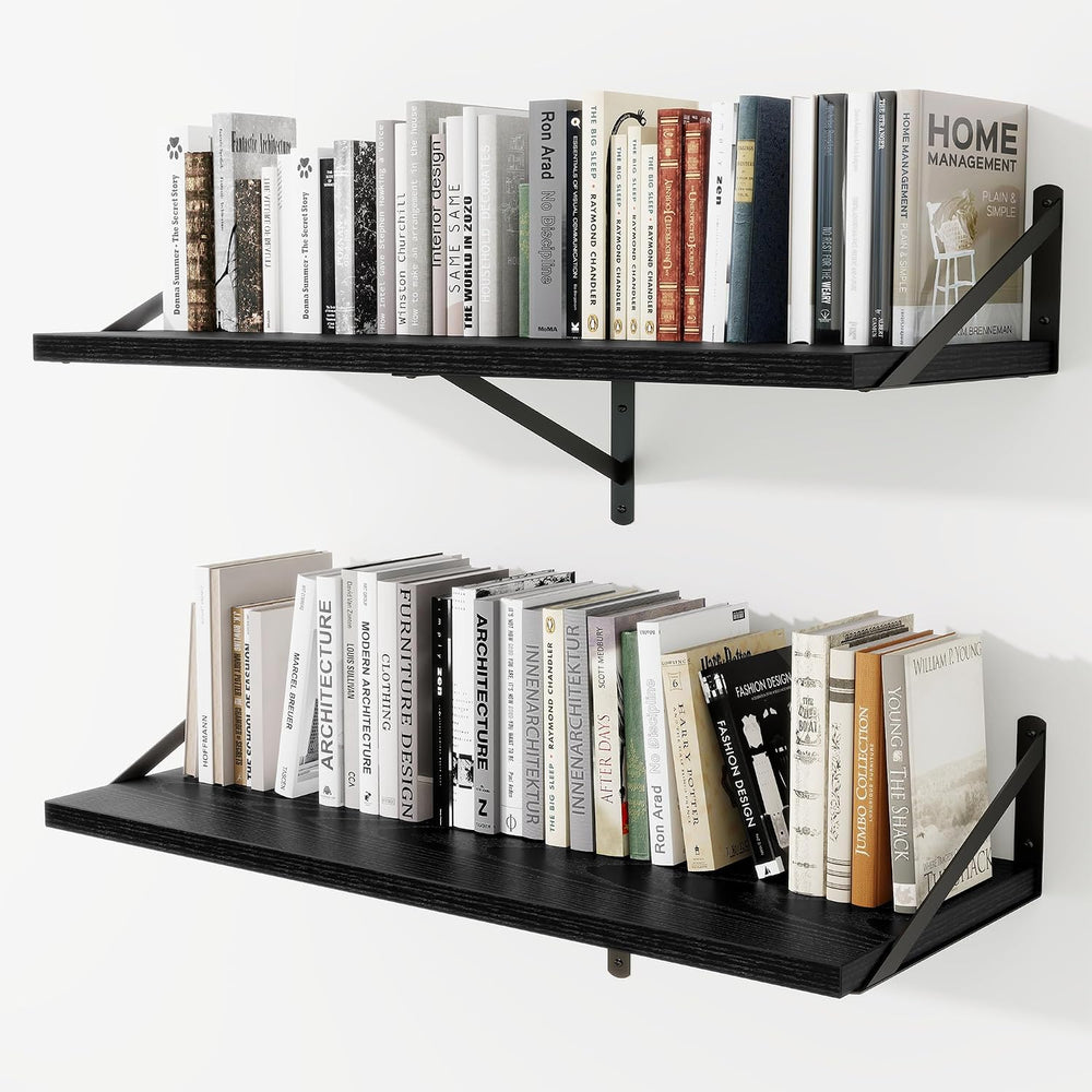 12" Deep Wall Shelves with Metal Brackets, 36" Wide, Black Finish, ...