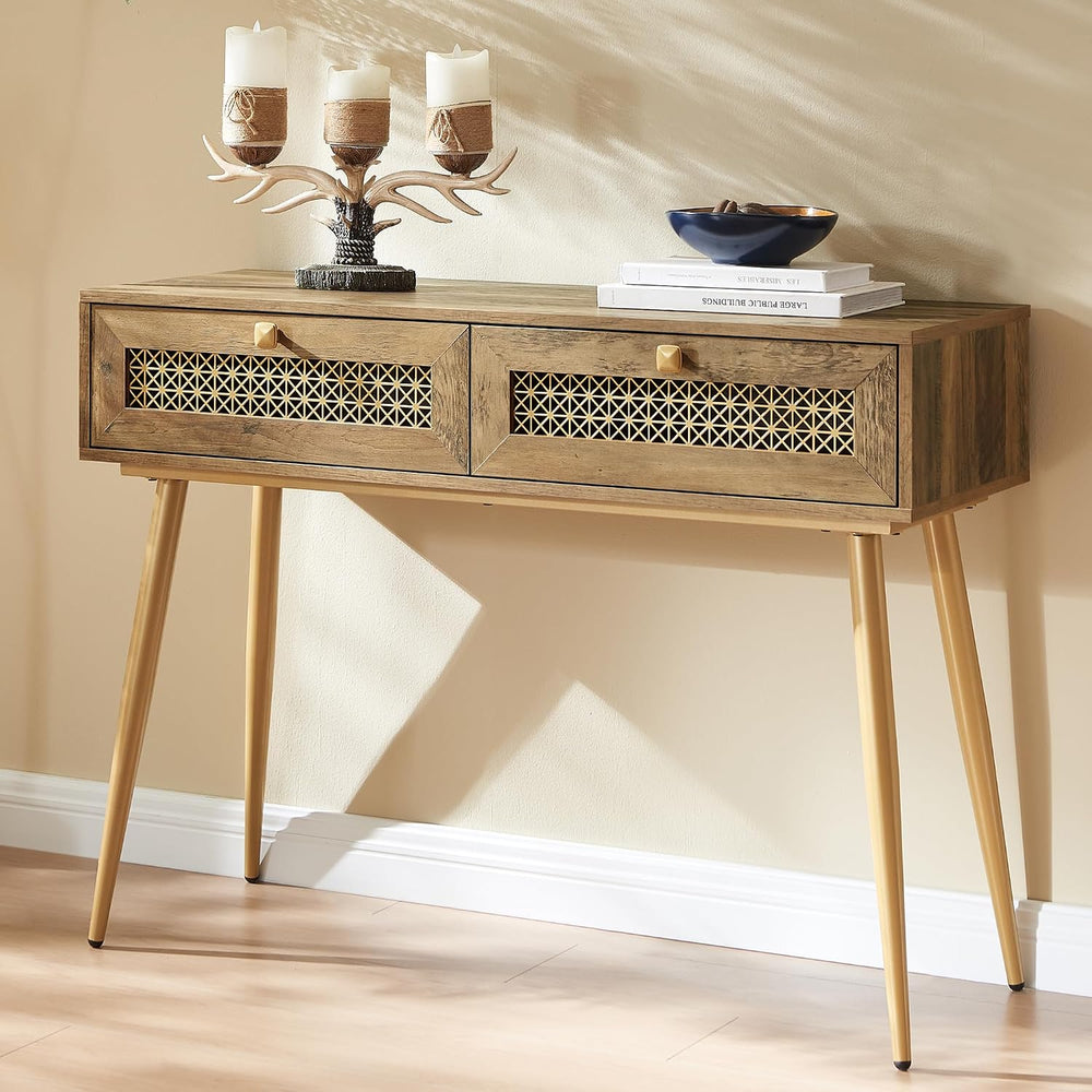 Mid Century Modern Console Table with Drawers, Narrow Sofa Table for Living R...