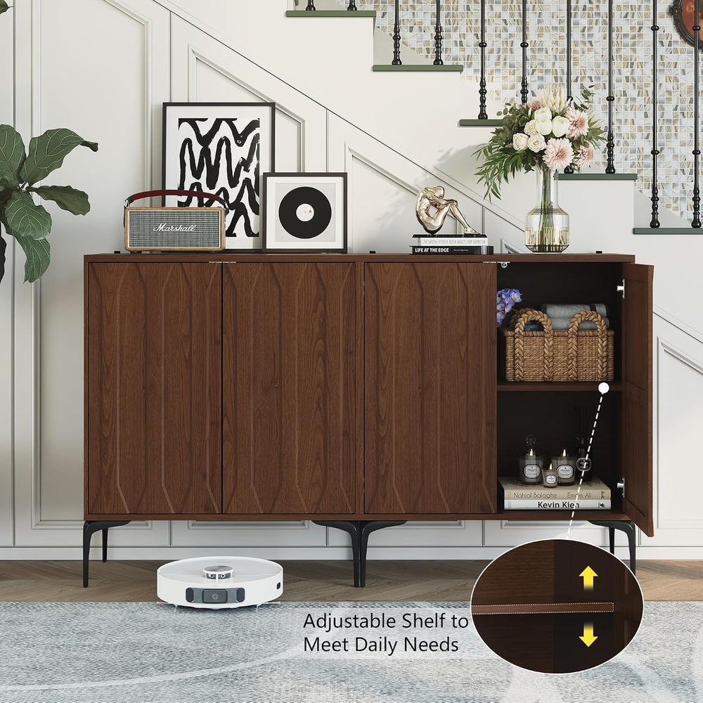 3More 3D Lattice Design 2 Door Accent Sideboard with Iron Legs,Walnut