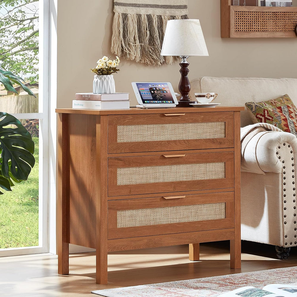 LEYAOYAO 31.5" Wide Rattan Nightstands Set of 2 with Charging Station