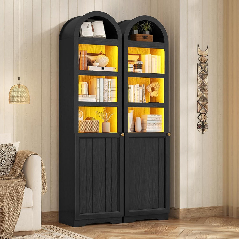 UPOSOJA 72" Tall Arched Narrow Bathroom Storage Cabinet with Lights, Sli...
