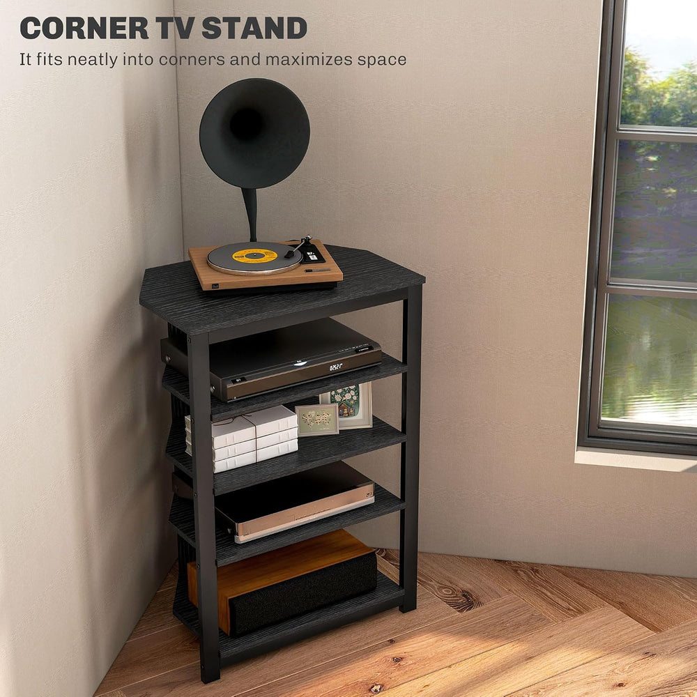 HOMCOM Media Stand with 4-Tier Audio Rack, AV Media Corner Shelf, Black