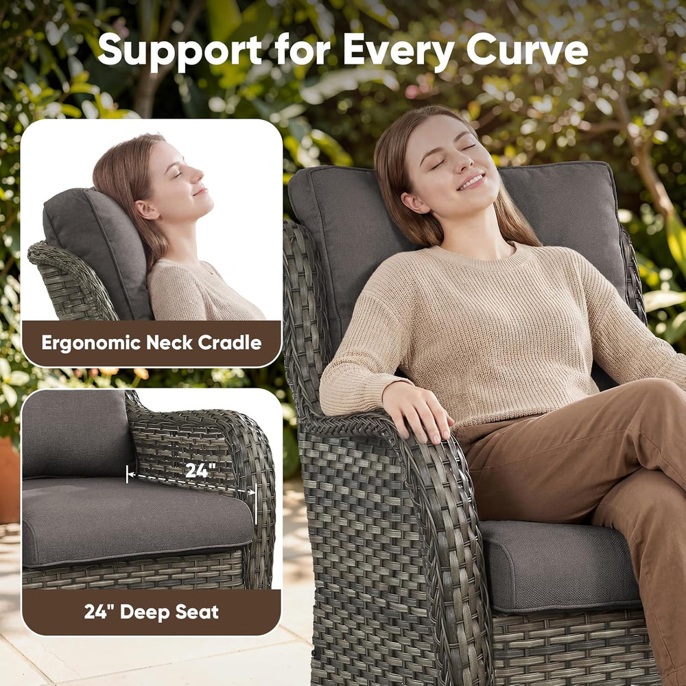 Belord Outdoor Swivel Chairs Set of 2,Patio Wicker Rocker Chairs with Ottoman...