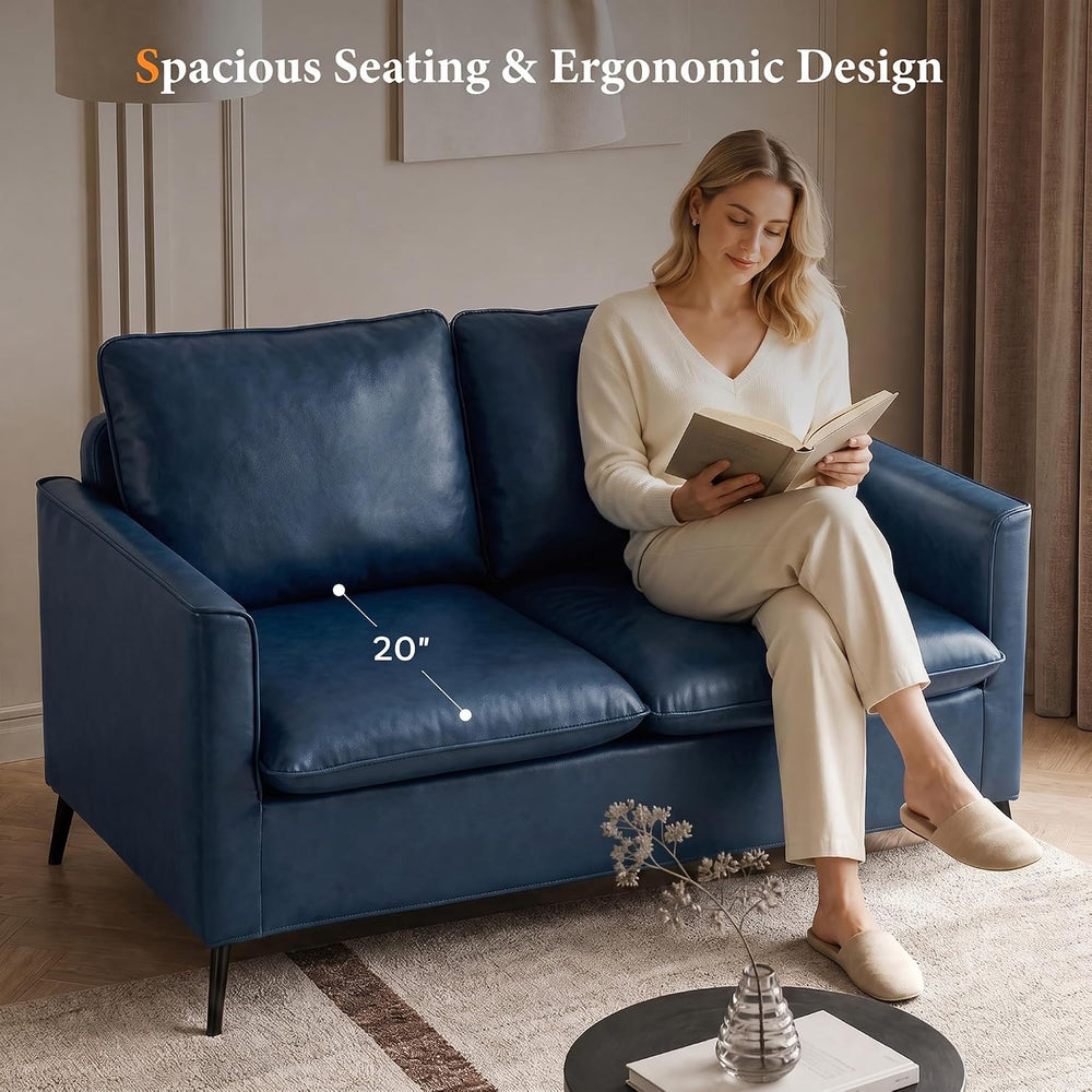 TYBOATLE Leather Loveseat Sofa and Accent Chair Set (Blue, 2)