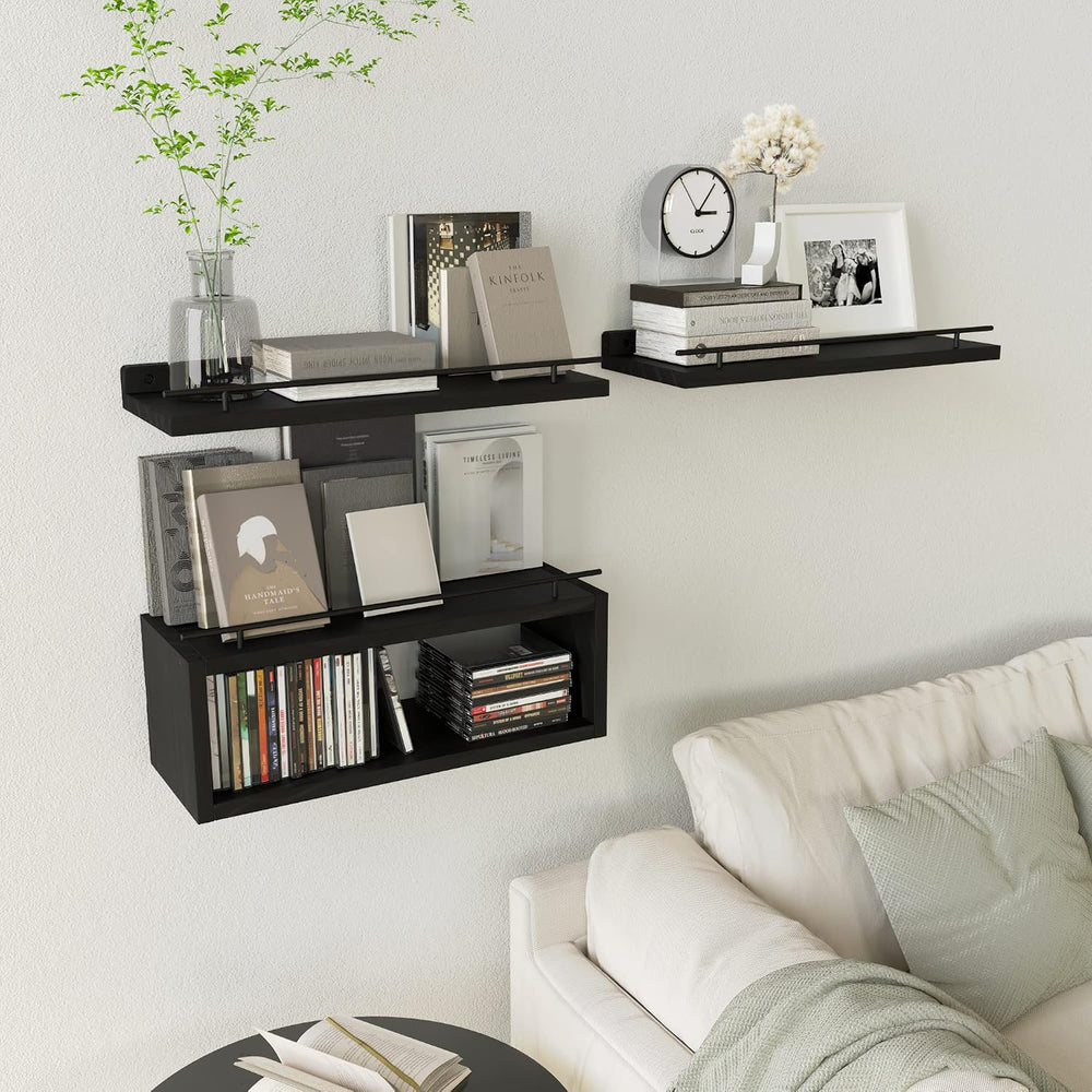 WOPITUES Floating Shelves for Wall with Cube Shelf, Wall Shelves with Metal R...