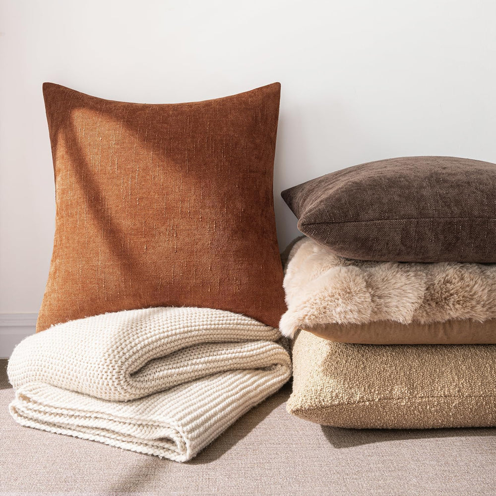 MIULEE 26x26 Inch Euro Textured Chenille Fall Throw Pillow Covers Dark Rust