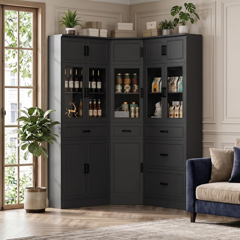Unikito 80" Tall Corner Pantry Cabinet with Soft Close Doors with Drawers