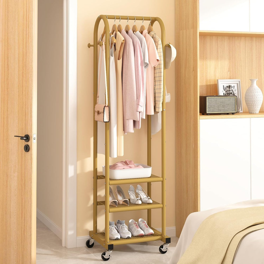 Portable Clothes Rack with Wheels, Space Saving Metal Clothing Rack