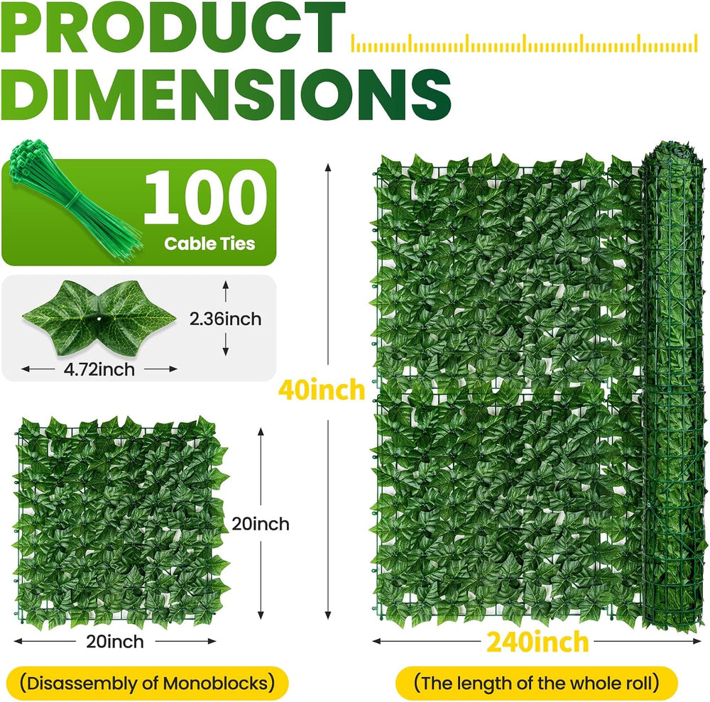 KASZOO 240"x40" Artificial Ivy Privacy Fence Screen - UV-Anti Breat...