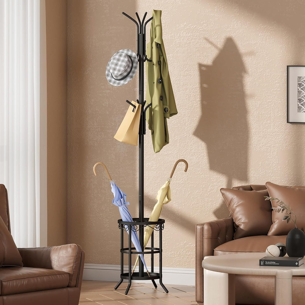 GHWIE Freestanding Coat Rack Stand with Umbrella Holder and Hat Hanger Organi...
