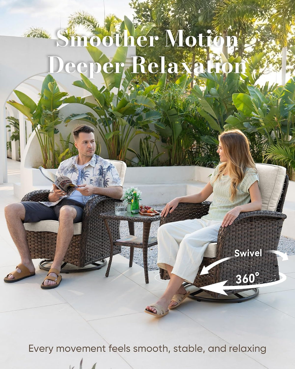 Belord Patio Wicker Chairs Swivel Rocker - Outdoor Swivel Rocking Chairs Set ...