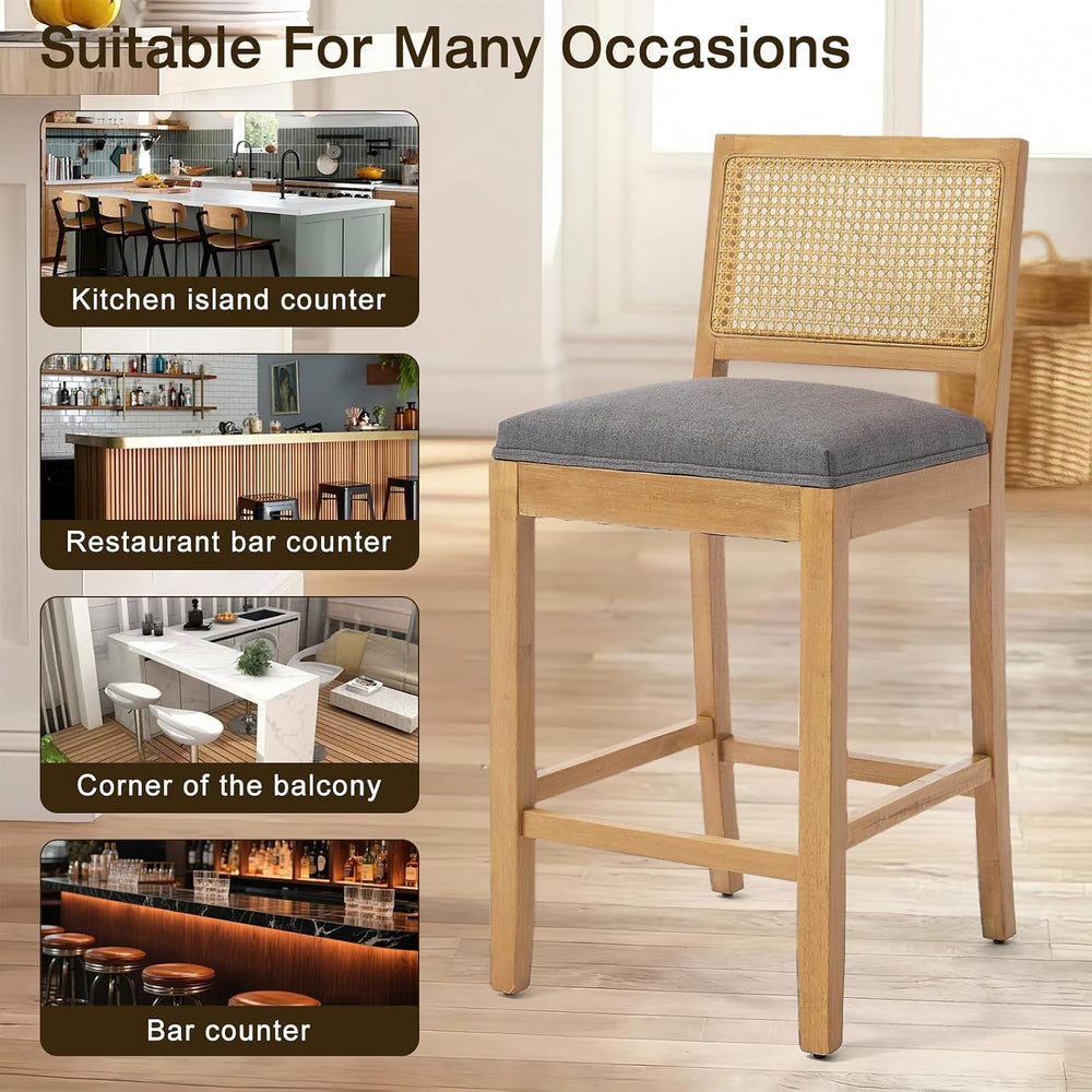 SoarFlash 27" Square Back Rattan Counter Bar Stools Set of 2, Gery