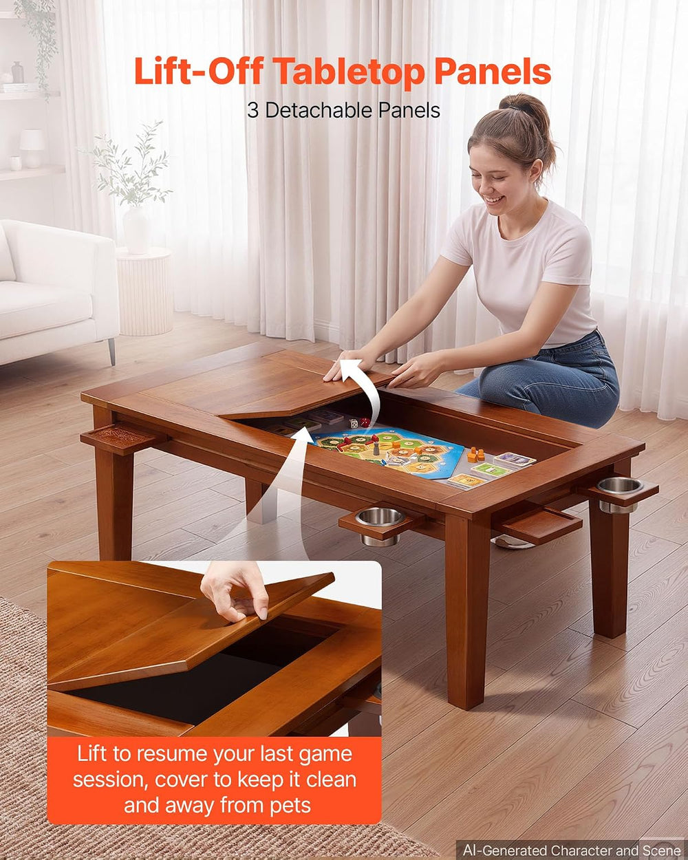VEVOR Board Game Table 2-in-1 Gaming and Dining Table 47.2 x 23.6 x 17.7 in