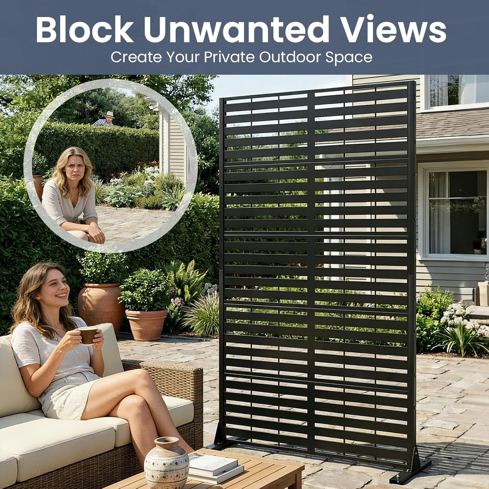 Metal Privacy Screen, 6FT Outdoor Privacy Screen, Freestanding Privacy Screen...