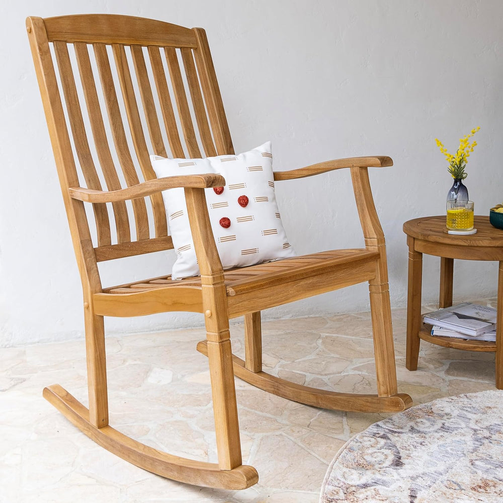 Cambridge Casual Arie Teak Wooden Rocking Chair, Durable Outdoor Rocker for P...