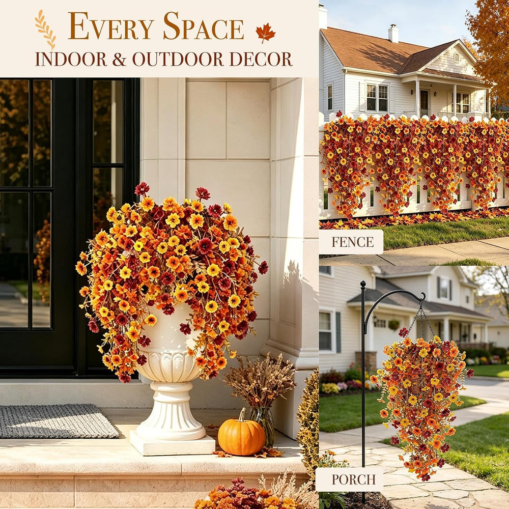 4PCS Artificial Fall Flowers for Outdoors Fall Decorations UV Resistant