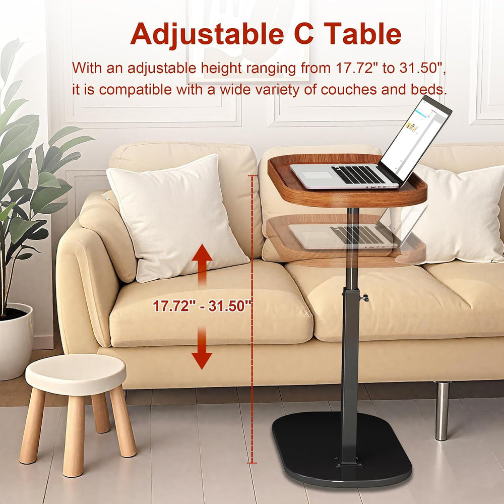 C Shaped Side Table Adjustable Height, 360° Swivel Couch End Table That Slide...