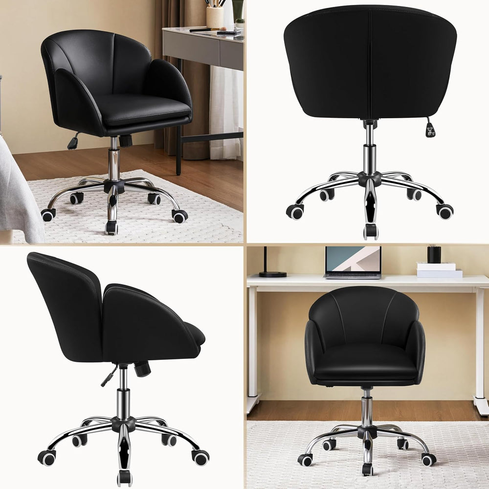 Yaheetech Black Petal Faux Leather Makeup Vanity Desk Chair, Swivel Wheels
