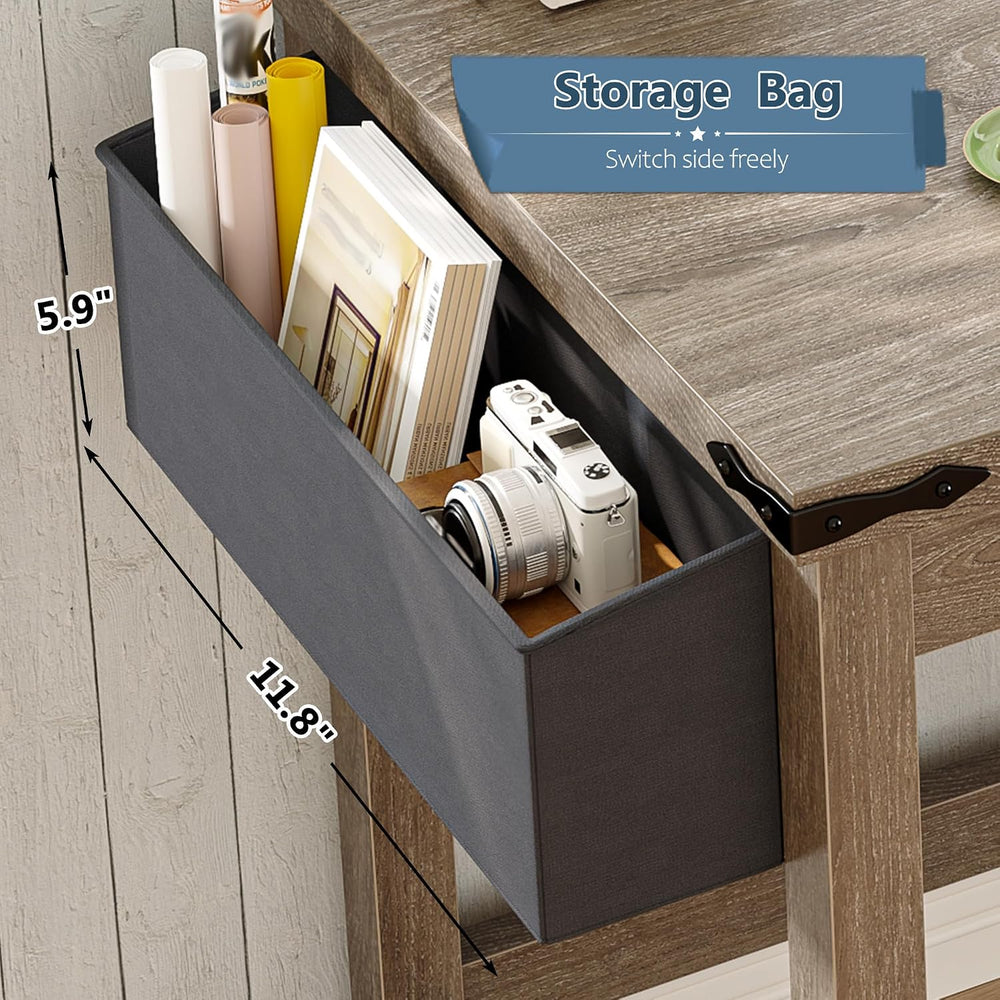 EnHomee 32"Farmhouse Writing Desk with Power Outlet,Storage Bag for Bedroom