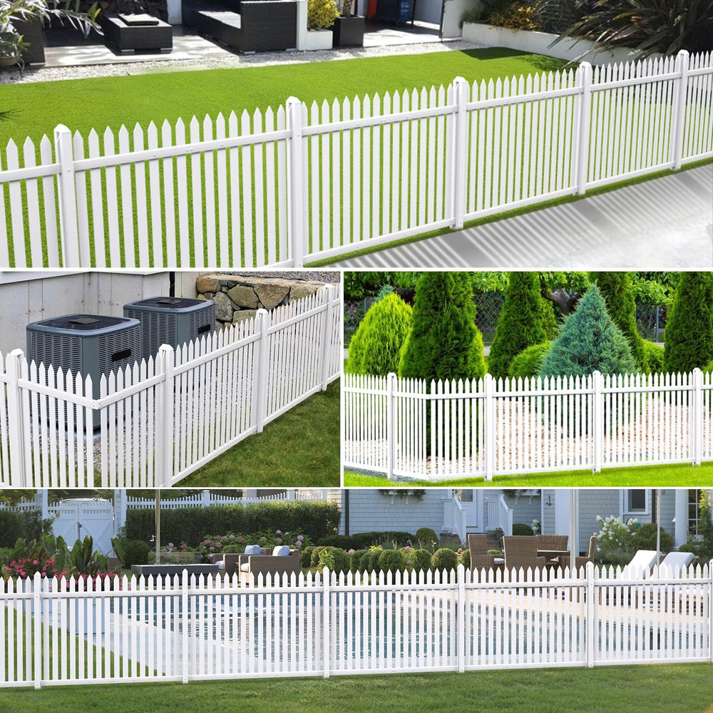 Bynbbur 2 Panels White Picket Fence 42" W x 36" H Garden Picket Fen...
