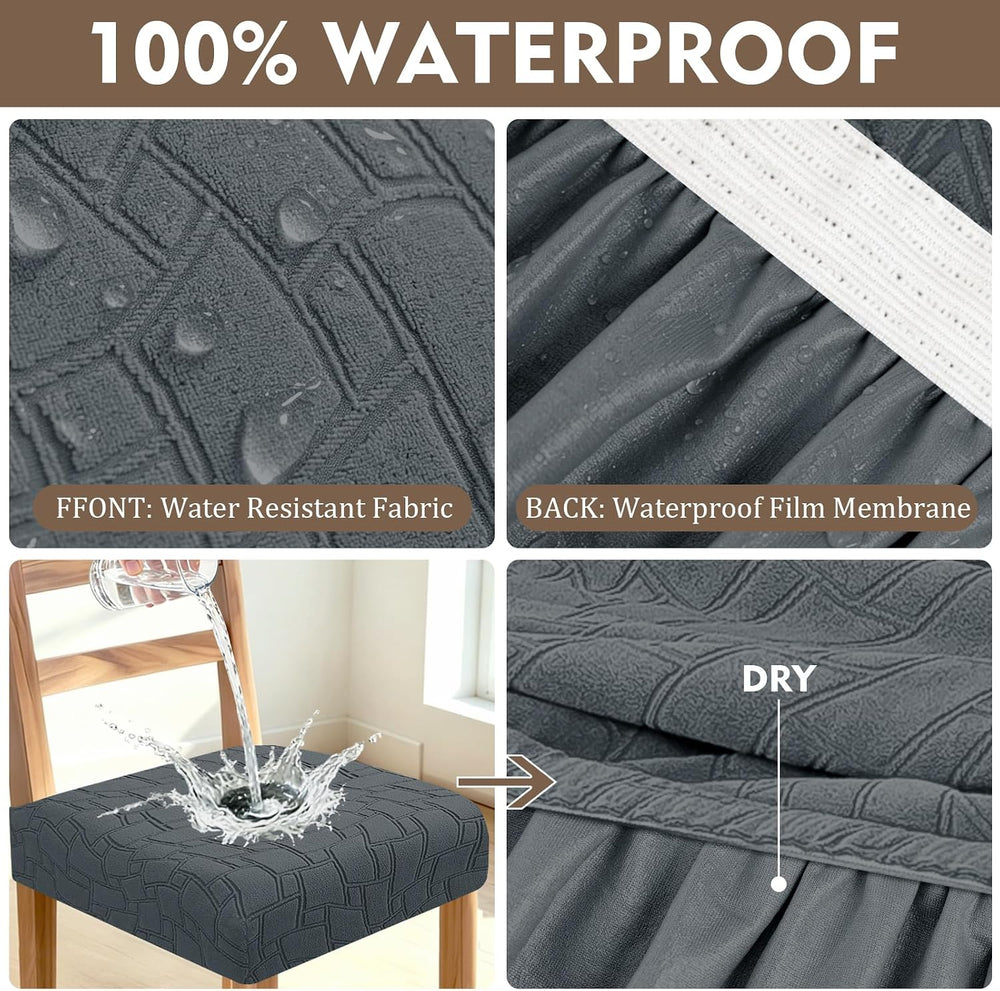 ZNSAYOTX Waterproof Dining Chair Seat Covers Set of 6, Stretch Fit Seat Slipc...