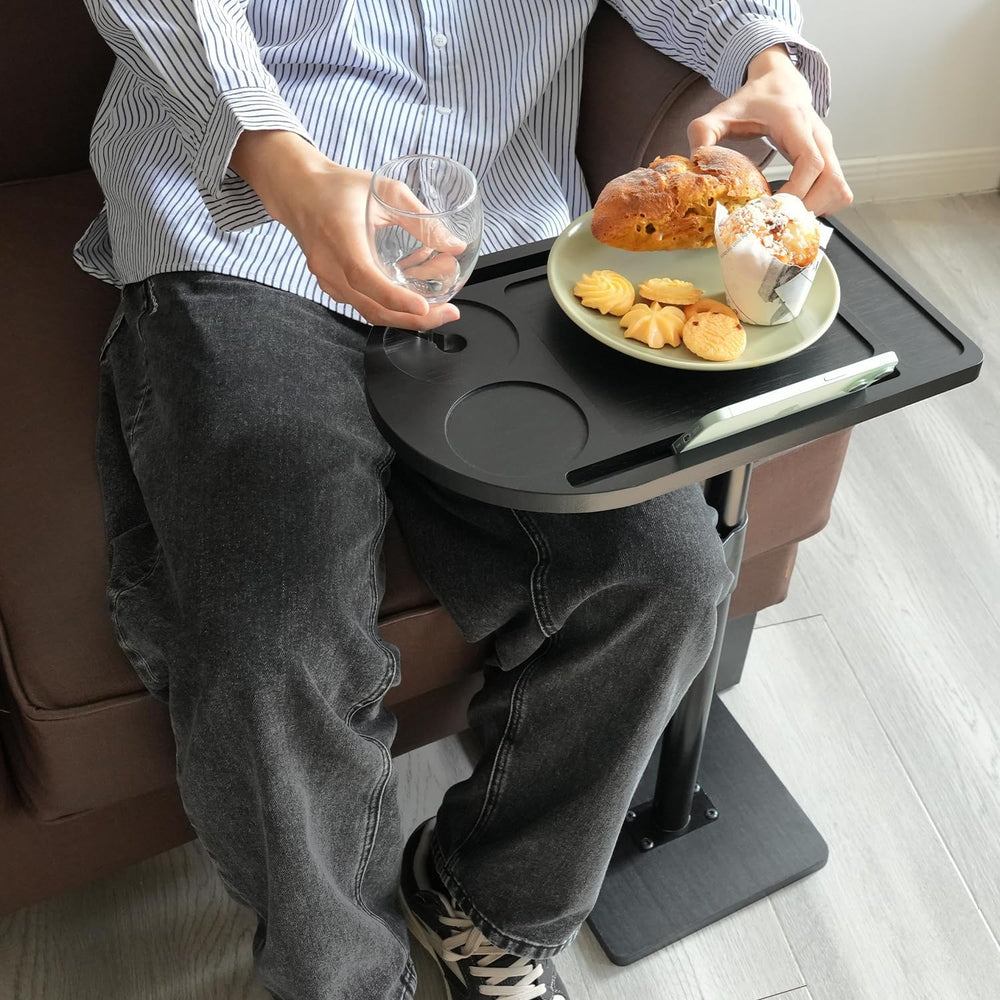 YUHFERA 360° Swivel Sofa Tray Table, Adjustable Side Table, Black