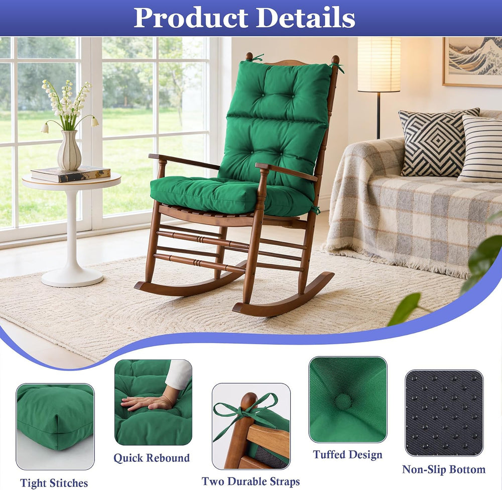 Rocking Chair Cushion, Waterproof and Fade-Resistant Adirondack Rocker Cushio...
