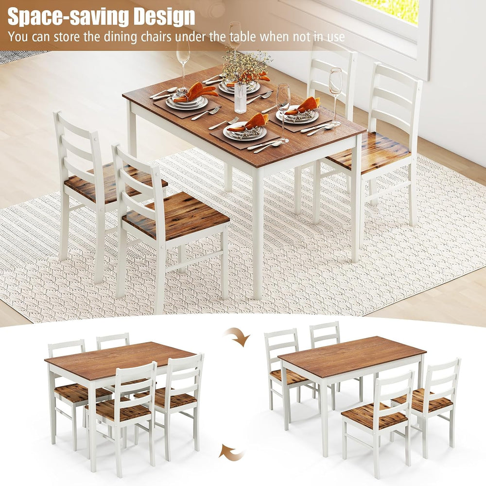 Tangkula Mid-Century Modern Dining Table Set for 4, Wood Kitchen Table Set
