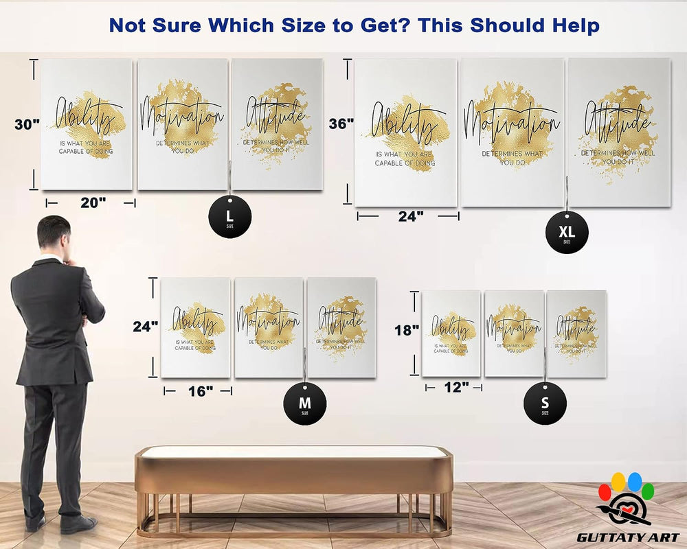 Office Wall Art-3 Panel Motivational Wall Art, Inspirational Quotes Canvas Ar...