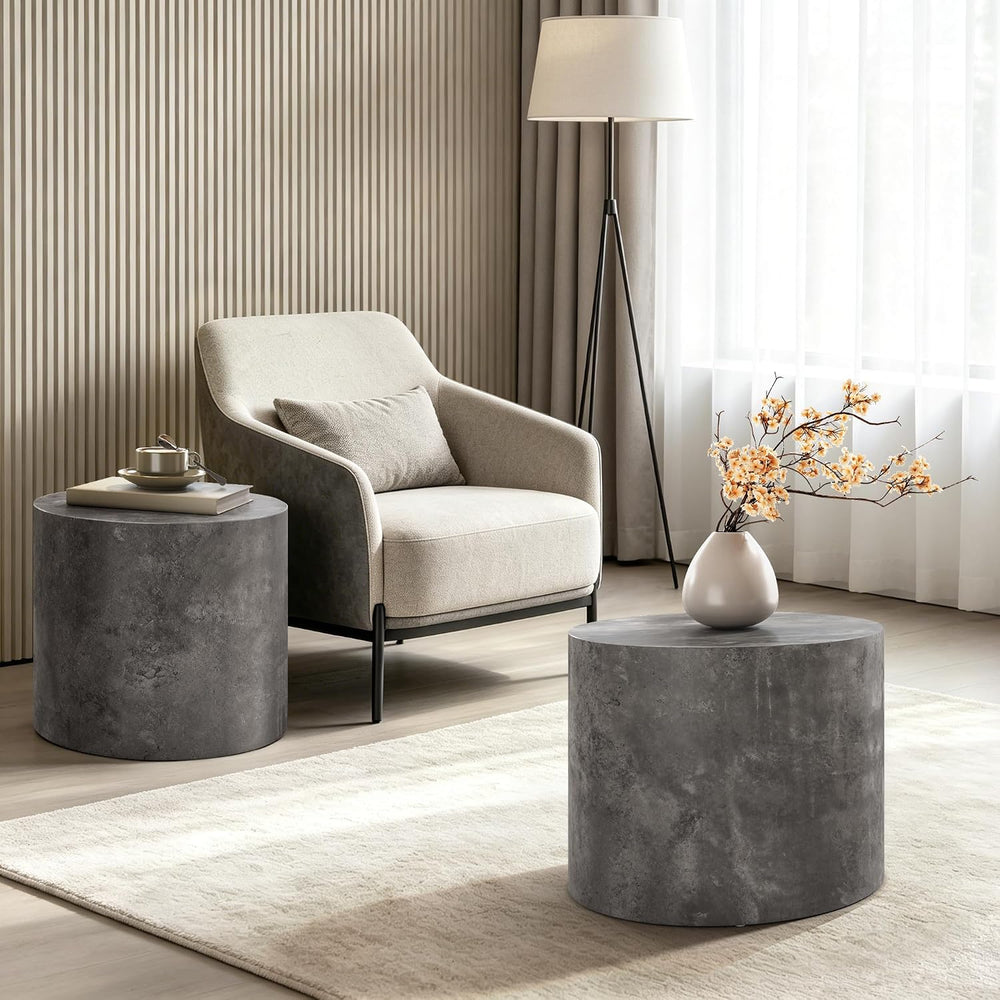 Nesting Round Coffee Table Set of 2, Accent End Table for Small Spaces, Morde...