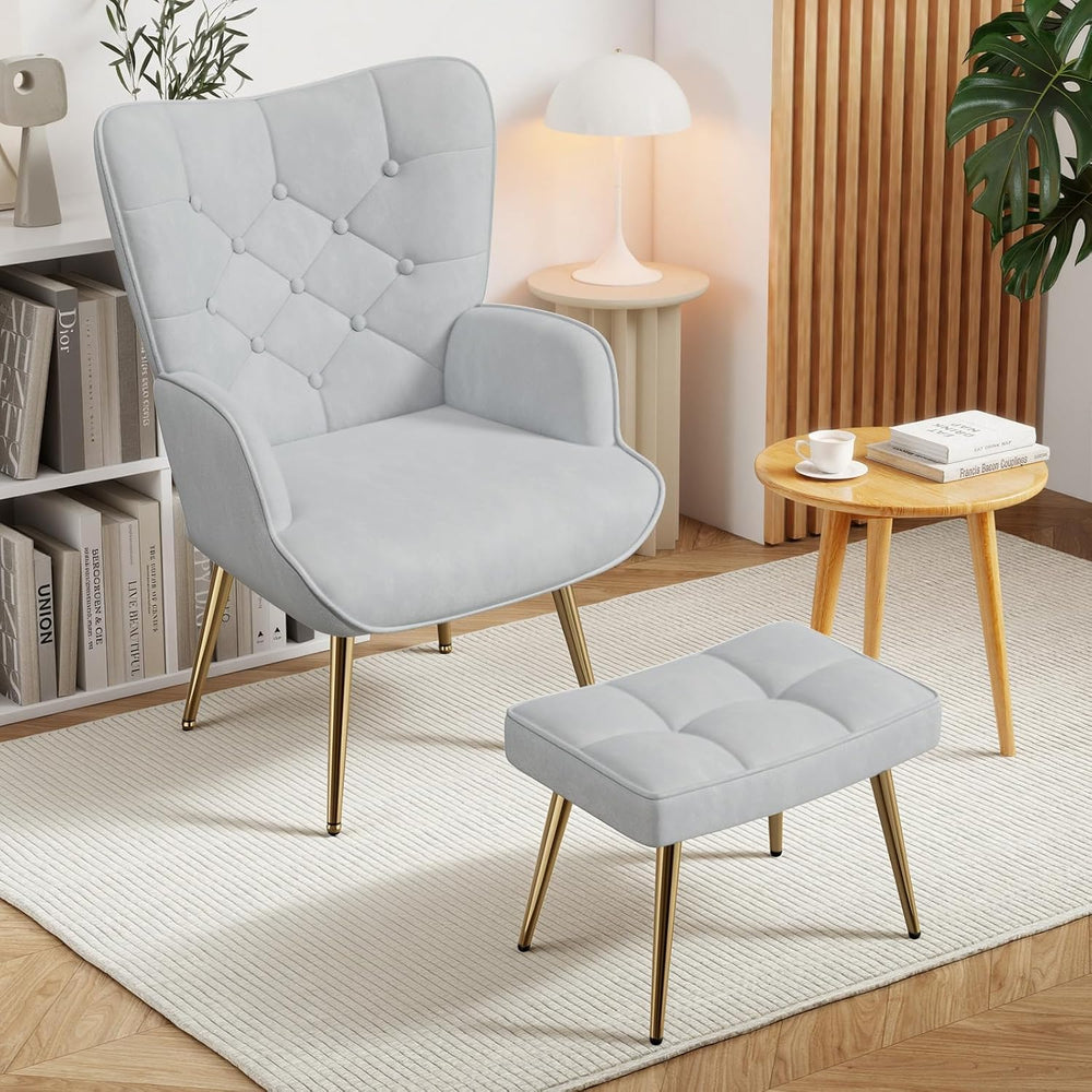 Nalupatio Set of 2 Accent Chairs with Ottoman Footstools, Mid Century Modern ...