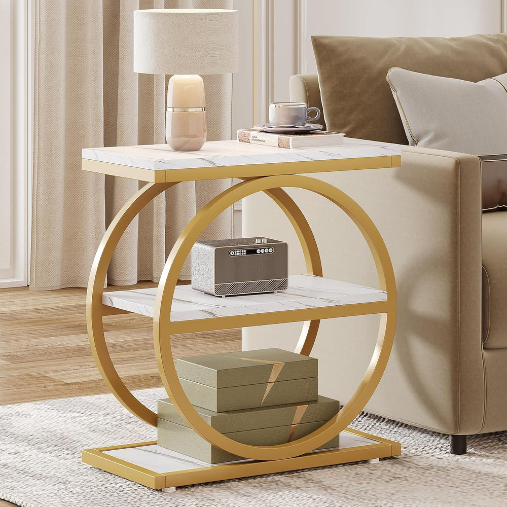 Tribesigns End Table with Storage Shelves Pack of 2, 3-Tier Wooden Industrial...