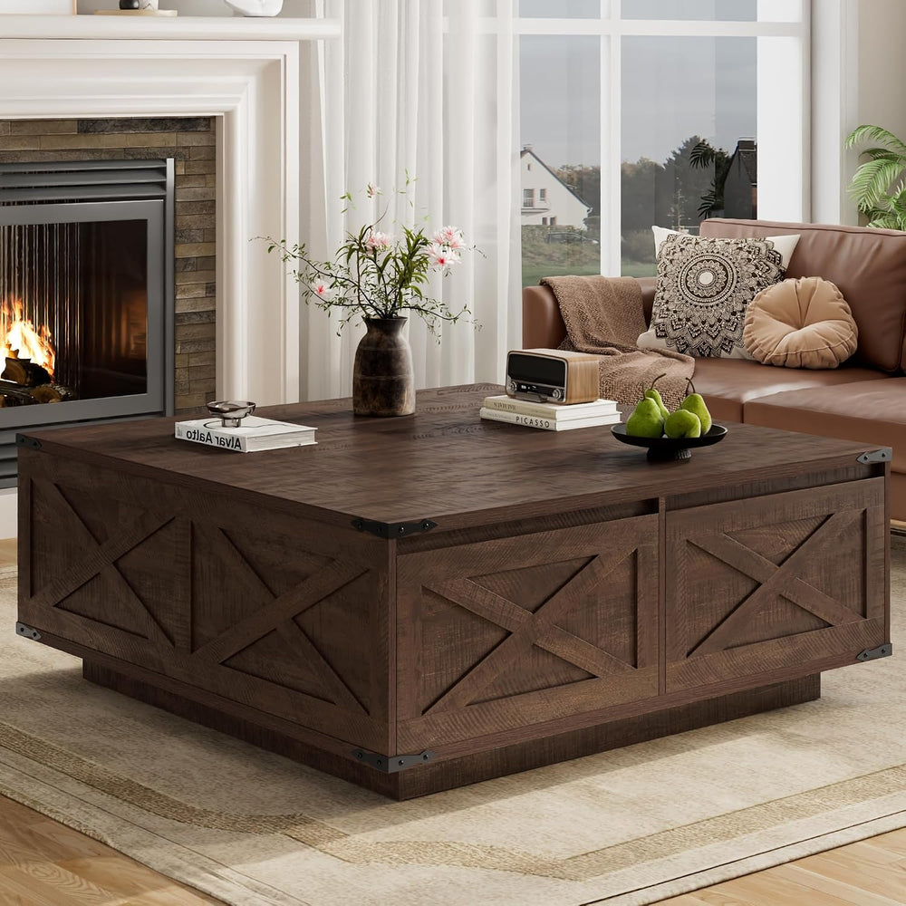 St.Mandyu 47” Farmhouse Square Coffee Table with 4 Drawers Extra Large Coffee...