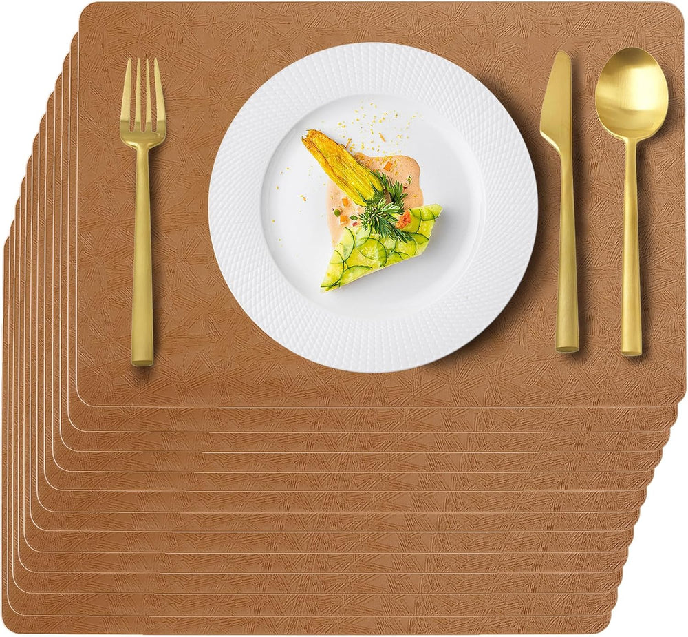 Brown Plastic Vinyl Placemats Set of 12, Waterproof Heat Resistant Table Mats...