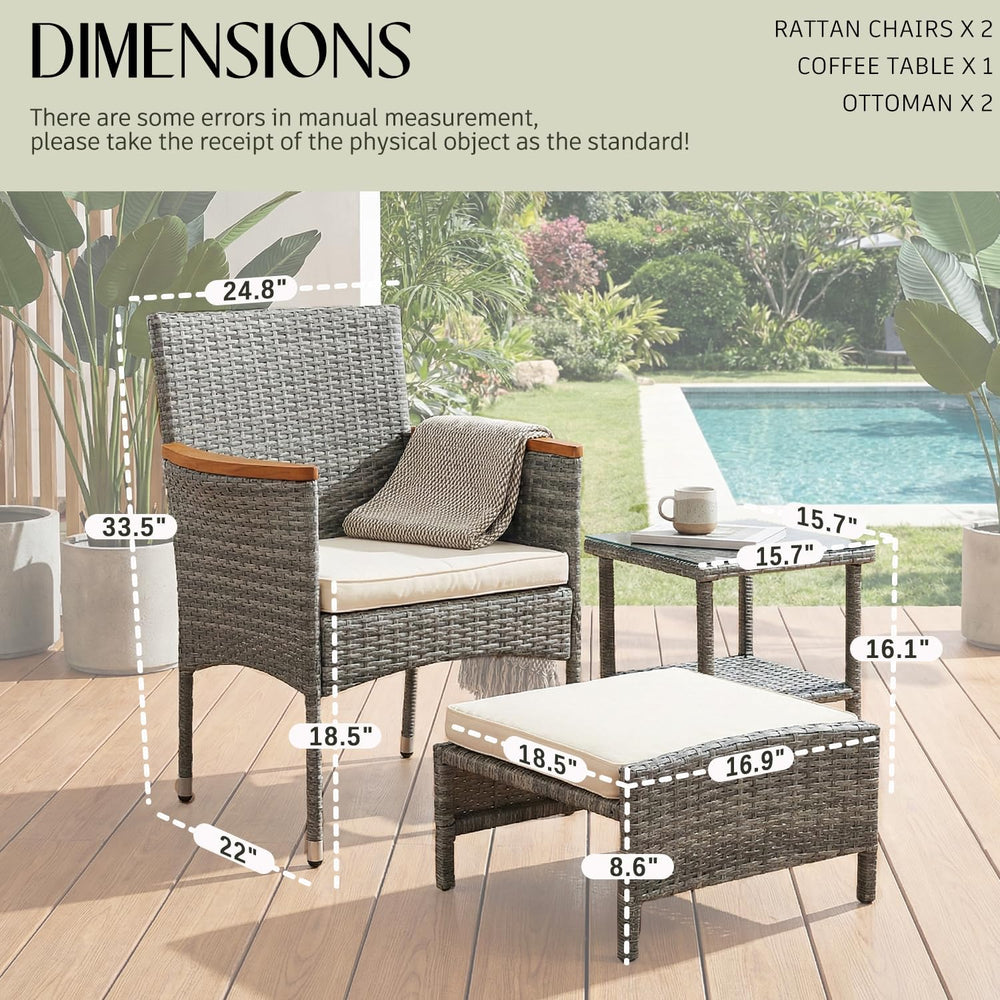 5 PCS Outdoor Patio Furniture Set with Table&Ottoman Outdoor Furniture Pa...