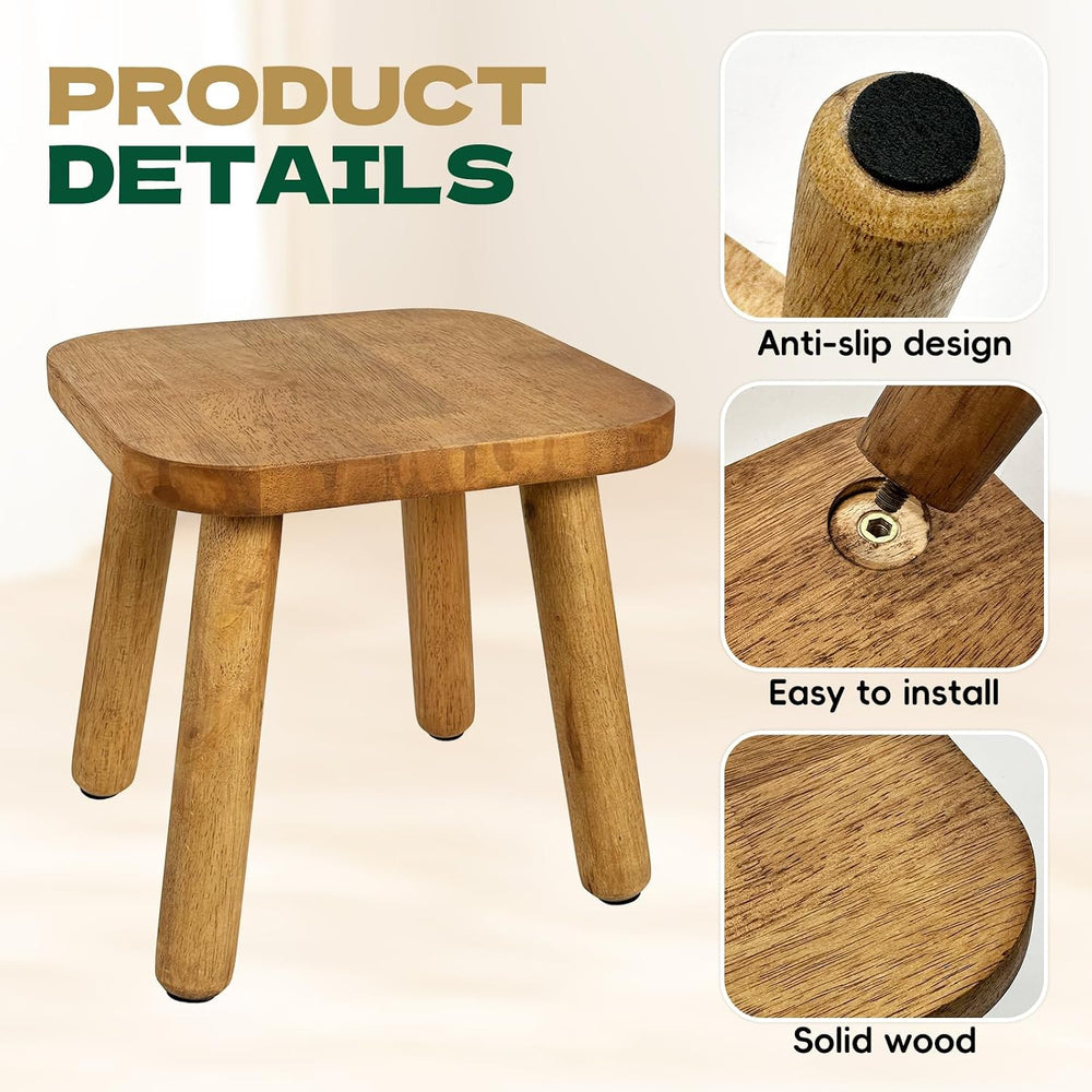 YEXEXINM 2 Pack Small Wooden Step Stools 9 Inch, Non-Slip, Holds 300 lbs