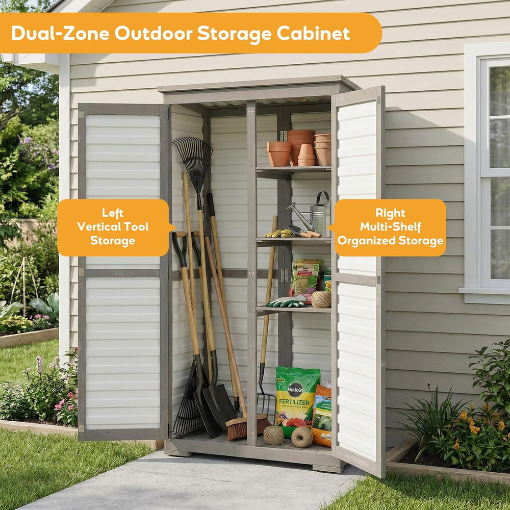 PetsCosset Outdoor Storage Cabinet with Shelves, Wood & Plastic Garden Sh...