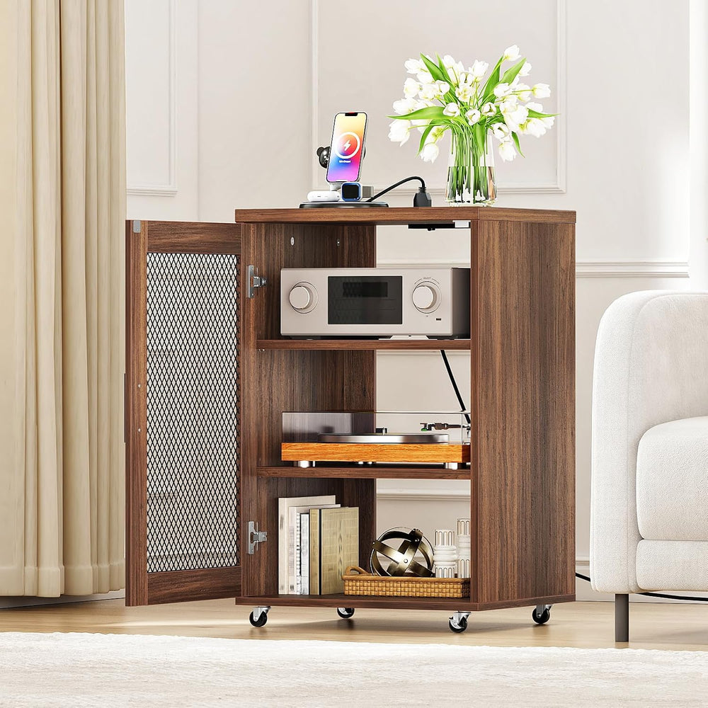 CHOEZON Media Cabinet with Charging Station, Stereo Cabinet with Wheels, Audi...