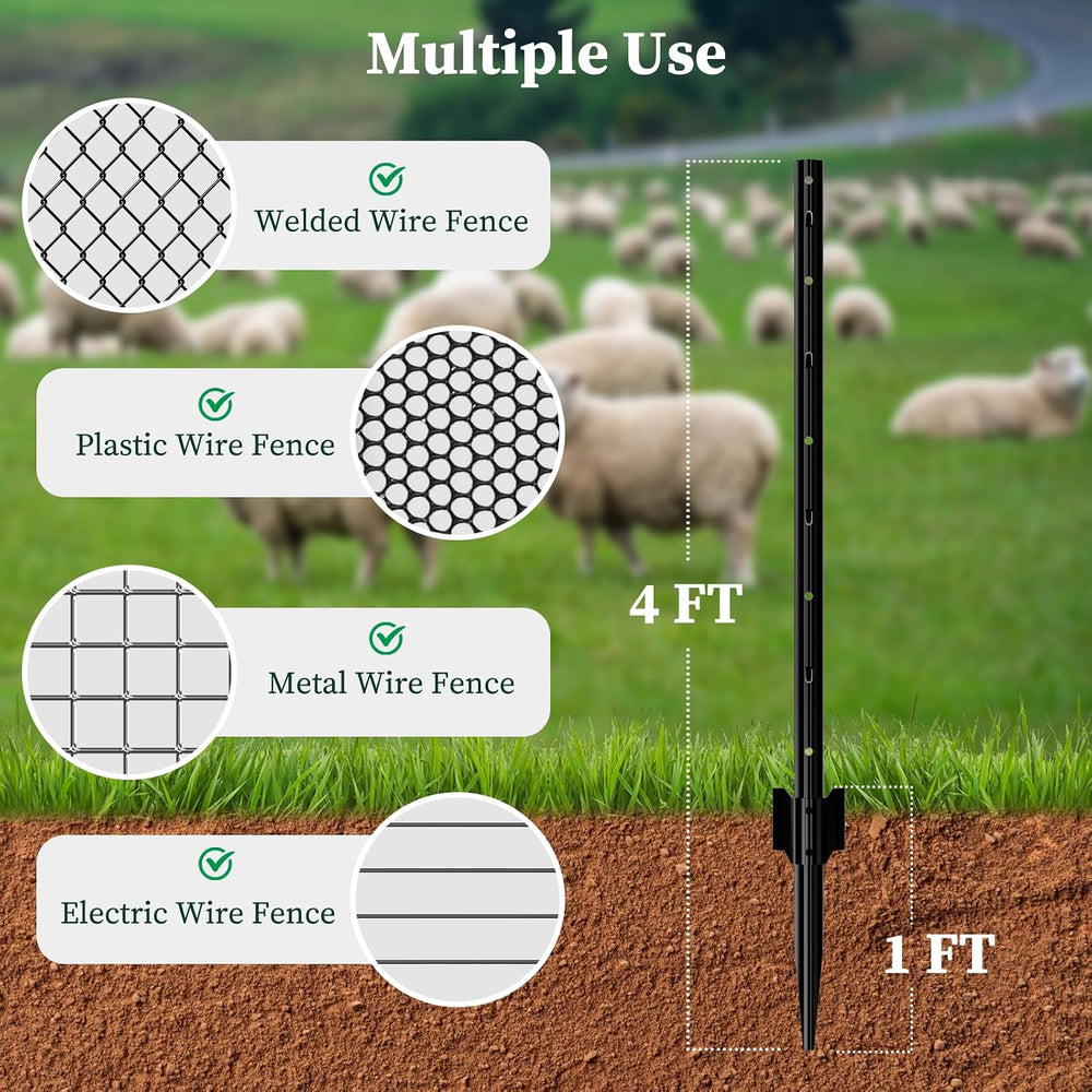 Metal Fence Posts for Wire Fencing,Heavy Duty U Post 4 FT Black