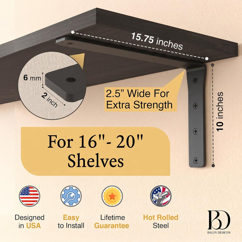 4 Pack Heavy Duty Shelf Brackets 16 Inch by Balin Designs – Decorative L Brac...