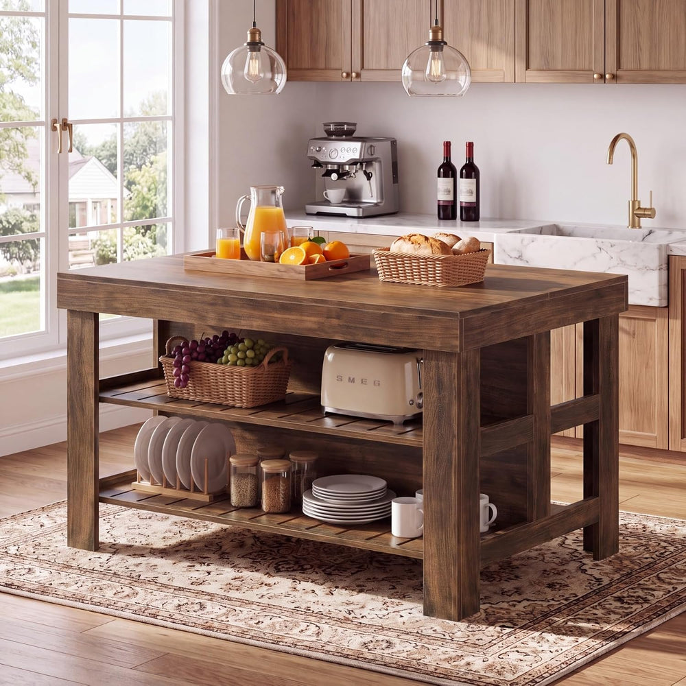 Tribesigns 55" Farmhouse Kitchen Island with Seating Space and Storage, ...