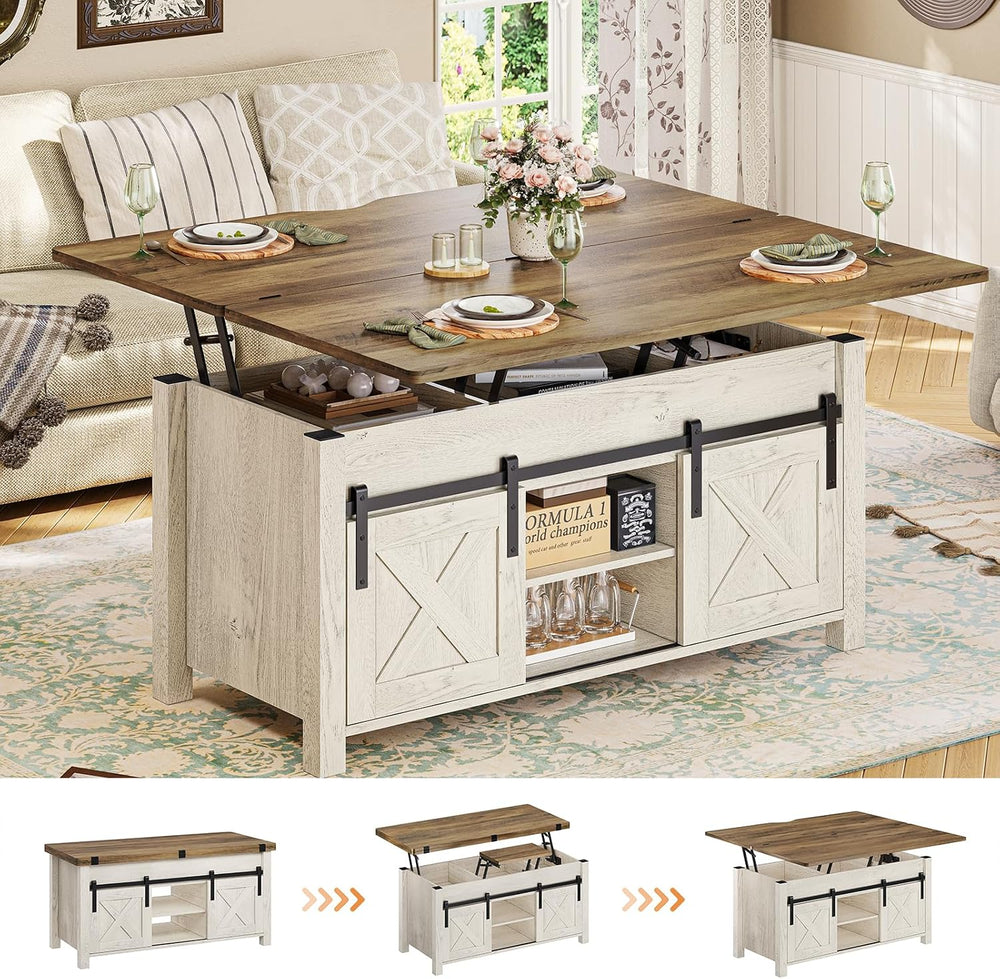 SEDETA Farmhouse Lift Top Coffee Table with Storage and Hidden Compartment