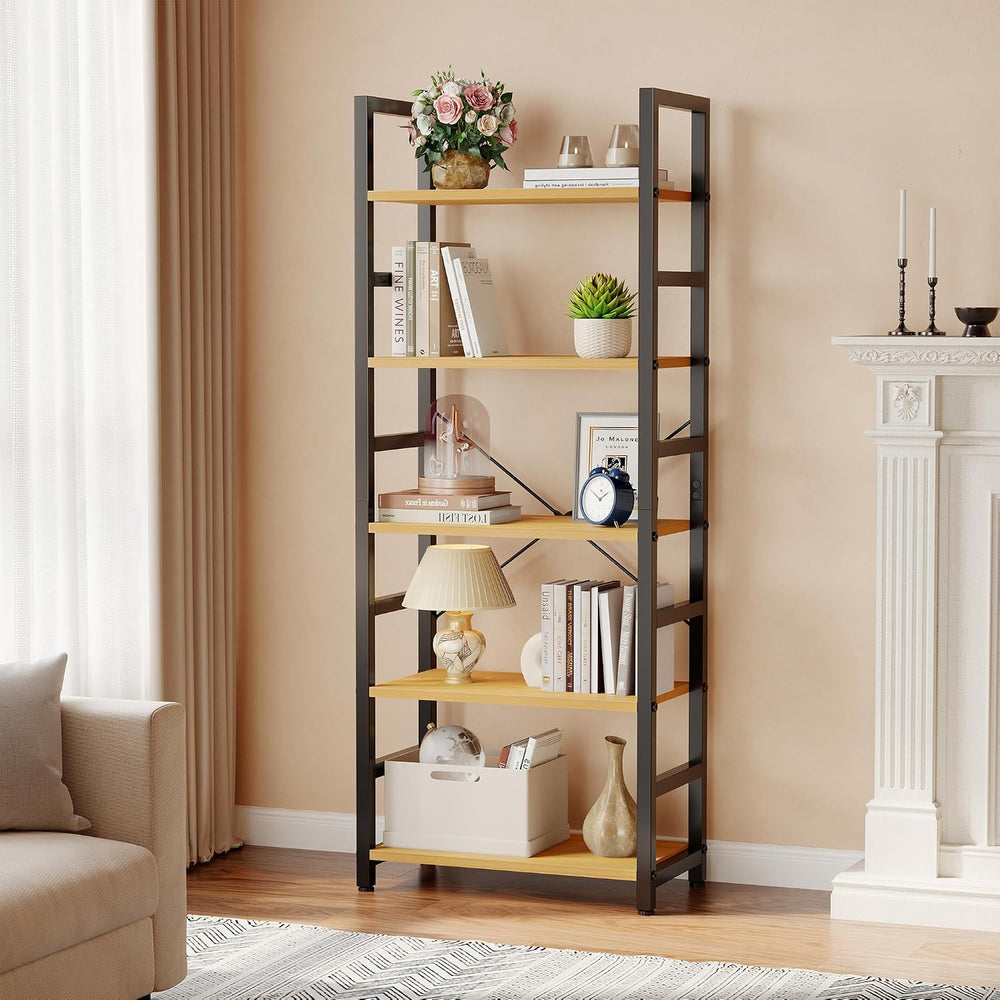DUMOS 5-Tier Bookshelf, Modern Tall Bookcase Book Shelf Storage Organizer