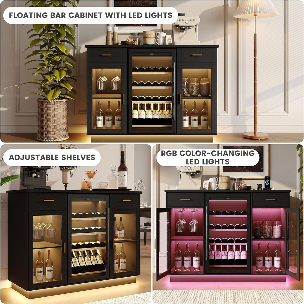 COCO DESIGN Coffee Bar Cabinet with Fridge Space and Power Outlet, Black