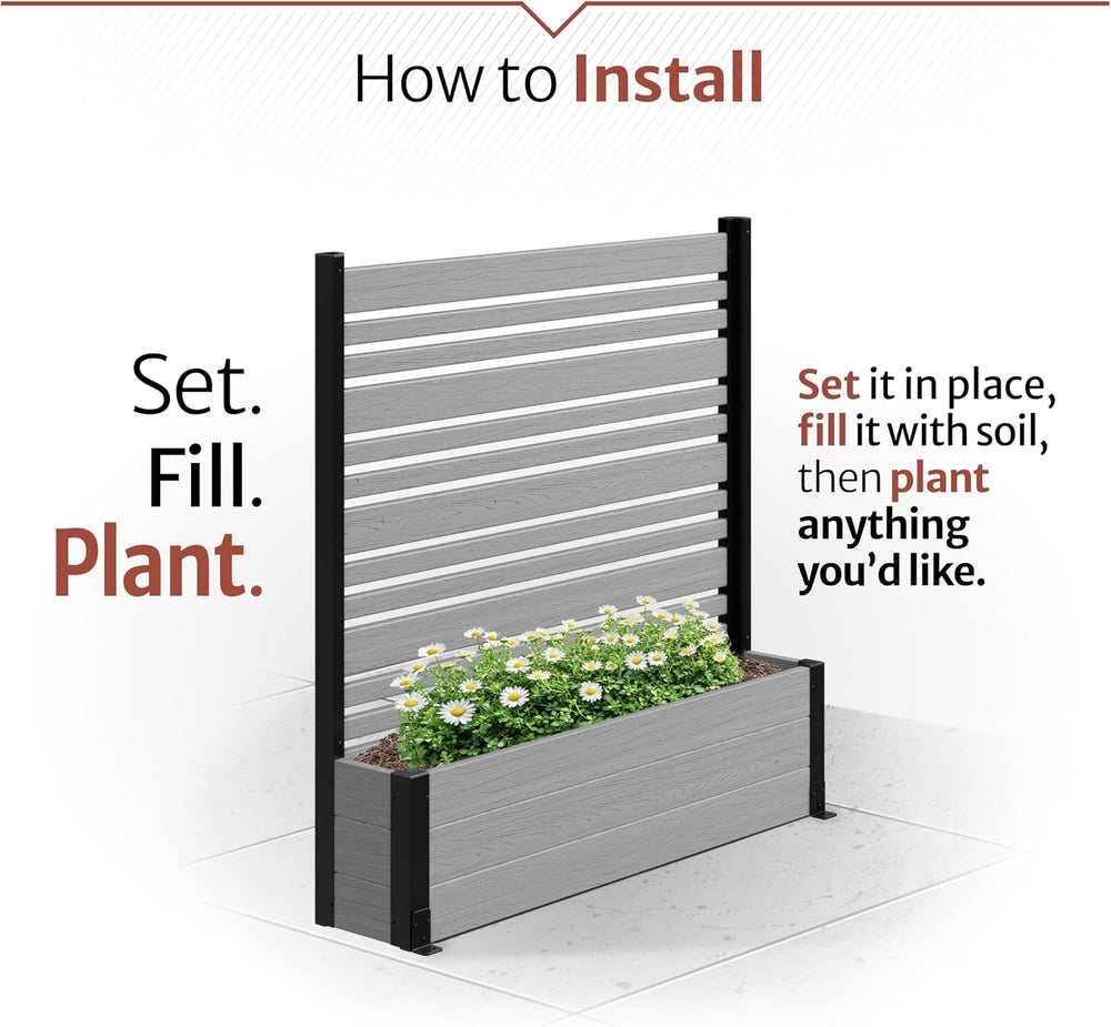 Enclo 4ftH Florence Privacy Screen w/Planter Box, Freestanding Ash Vinyl