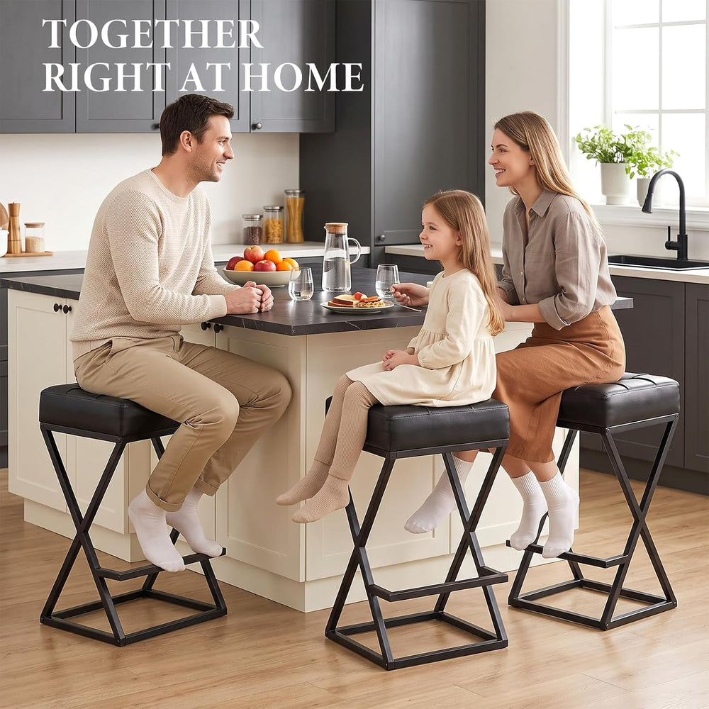 Bar Stools Set of 2, 26 Inch Counter Height Stool Faux Leather Black