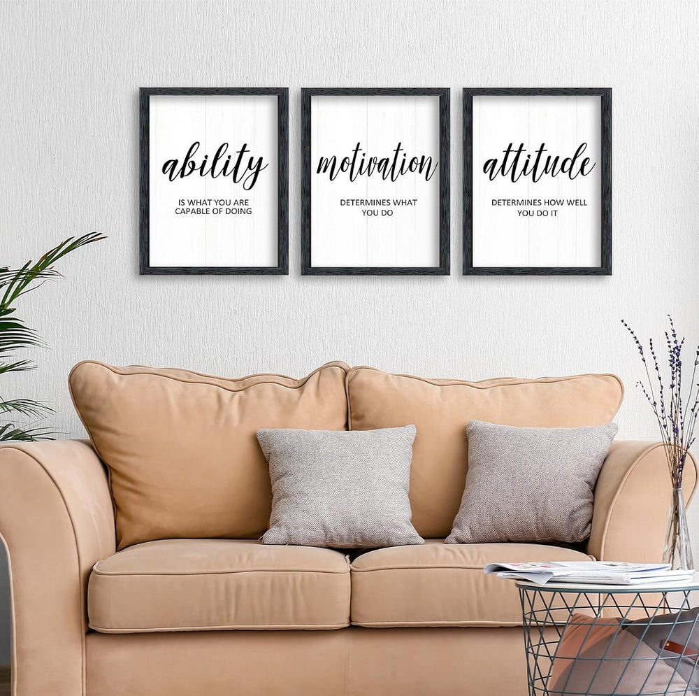 AuraPeak 3 Piece Inspirational Quotes Office Wall Art Black 14"×11"