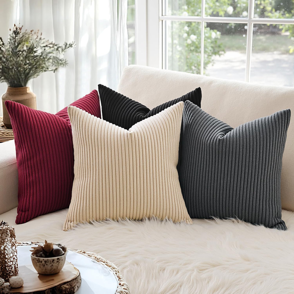 MIULEE Euro Corduroy Throw Pillow Covers Set of 2 24x24 Burgundy