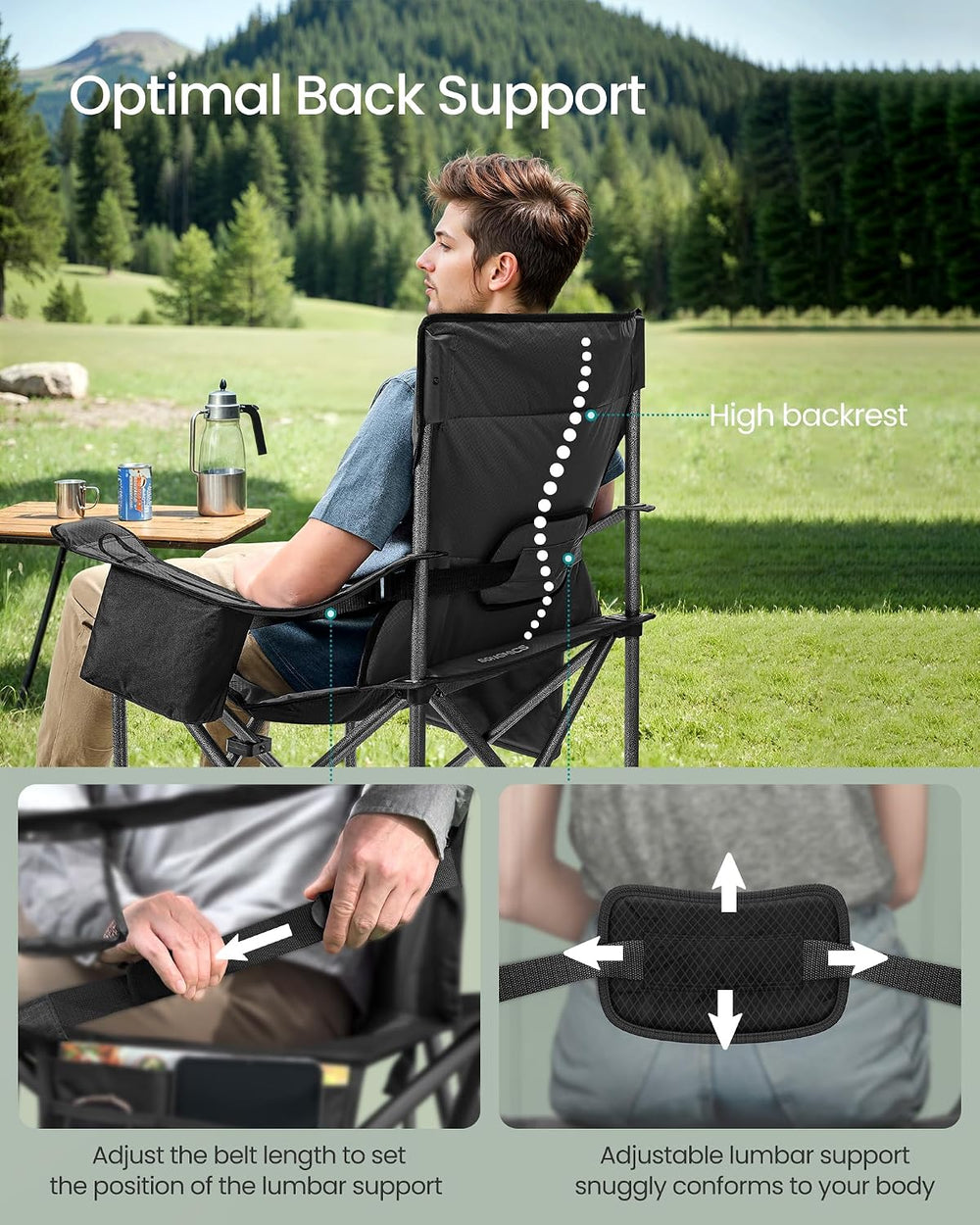 SONGMICS Folding Camping Chair, Max. Load Capacity 451.9 lb